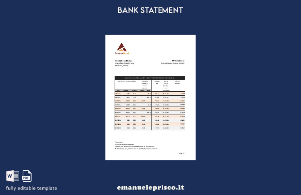 modello Excel di estratto conto bancario Somalia Amana in stile verificato
